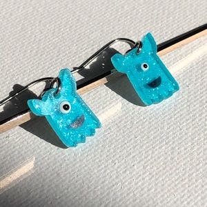 Blue monster earrings